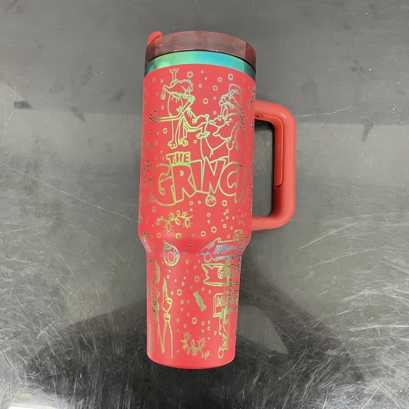 20 Pack China Warehouse 40oz Power Coated Tumblers with Full Cups Laser Engraving Grinch Design Suitable for Christmas