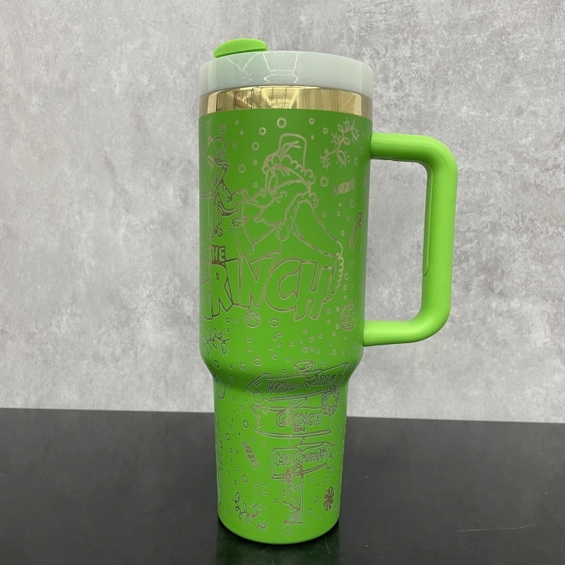 20 Pack China Warehouse 40oz Power Coated Tumblers with Full Cups Laser Engraving Grinch Design Suitable for Christmas