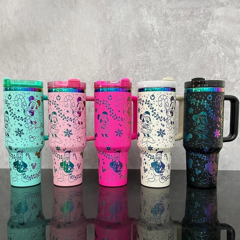 20 Pack China Warehouse 40oz Rainbow Plated Tumblers with Full Cups Laser Engraving Lovely Disney Design