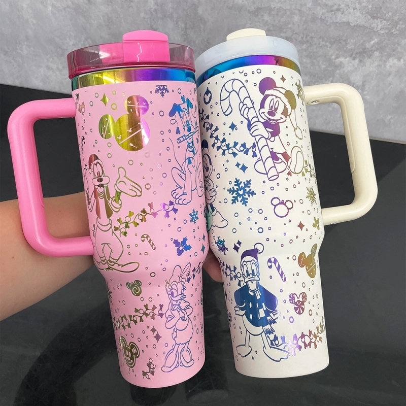 20 Pack China Warehouse 40oz Rainbow Plated Tumblers with Full Cups Laser Engraving Lovely Disney Design
