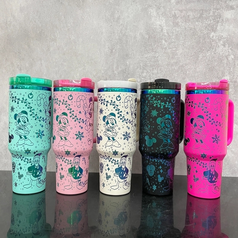20 Pack China Warehouse 40oz Rainbow Plated Tumblers with Full Cups Laser Engraving Lovely Disney Design