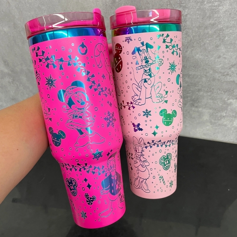 20 Pack China Warehouse 40oz Rainbow Plated Tumblers with Full Cups Laser Engraving Lovely Disney Design