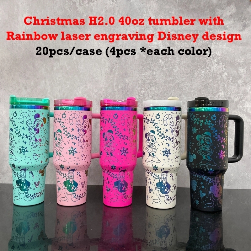 20 Pack China Warehouse 40oz Rainbow Plated Tumblers with Full Cups Laser Engraving Lovely Disney Design