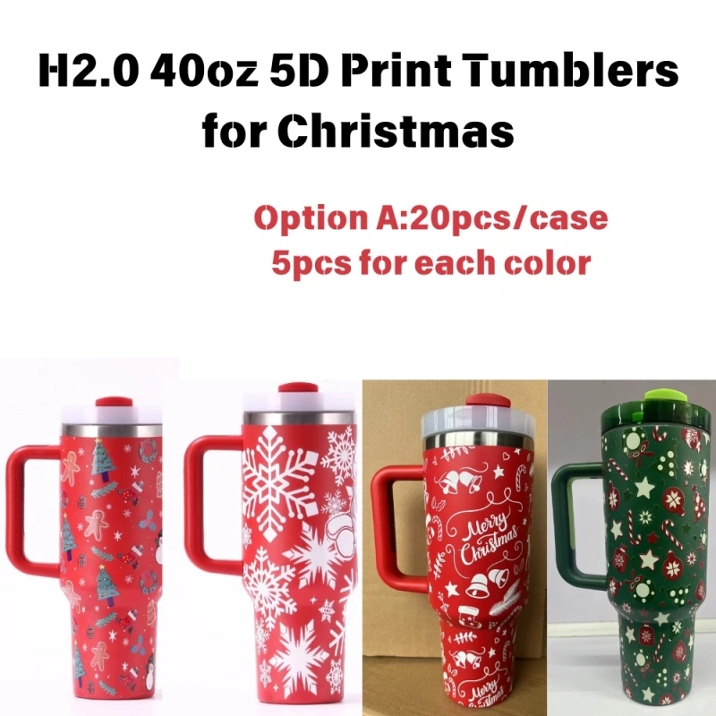 20 Pack China Warehouse H2.0 40oz with 5D Print Tumblers for Christmas Green and Red Color Mix Style for Xmas