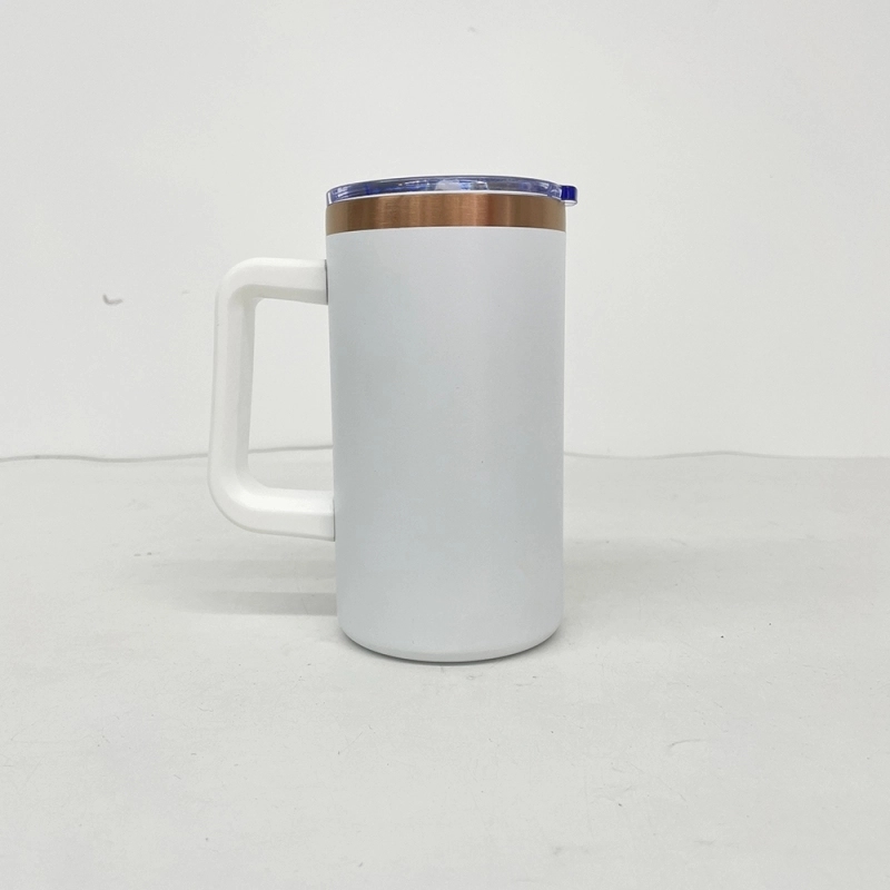 20 Pack USA Warehouse Copper Underneath Powder Coated 20oz Coffee Mugs with Removable Plastic Handle for Laser Engraving