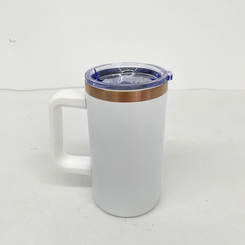 20 Pack USA Warehouse Copper Underneath Powder Coated 20oz Coffee Mugs with Removable Plastic Handle for Laser Engraving