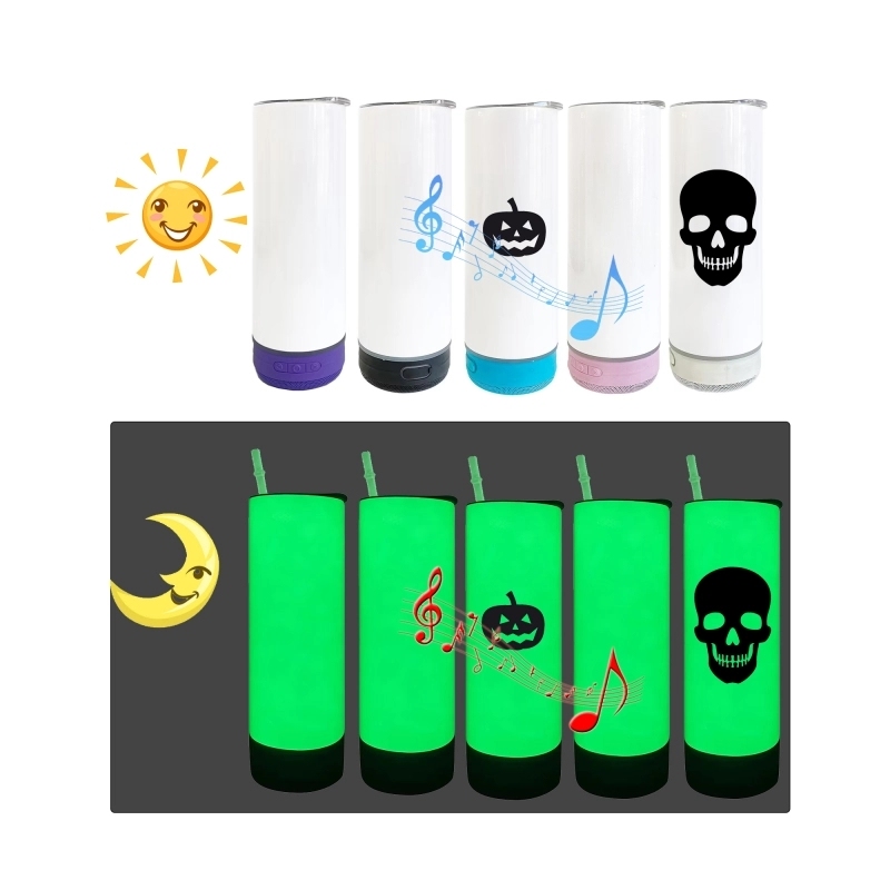 25 Pack USA Warehouse Blank Sublimation Glow In Dark 20oz Speaker Tumbler With Lid And Straw