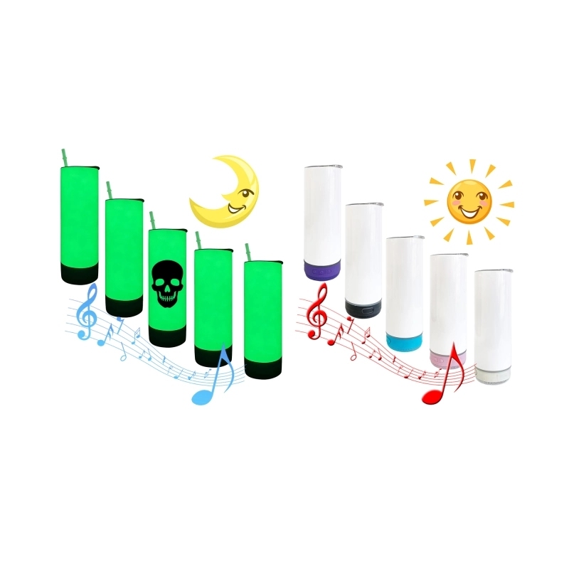 25 Pack USA Warehouse Blank Sublimation Glow In Dark 20oz Speaker Tumbler With Lid And Straw
