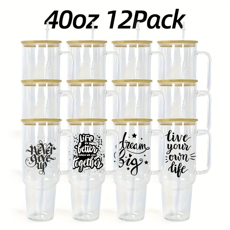12pcs 32/40oz Sublimation Glass Cups with Handles