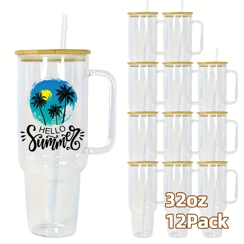 12pcs 32/40oz Sublimation Glass Cups with Handles