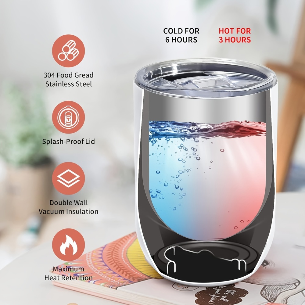 25/50pcs 12oz Sublimation Wine Tumblers Blanks, Straight Stainless Steel Insulated Mug for Full Wrap Heat Transfer, Spill-proof Sliding Lid Plastic Straw for Coffee Cocktails Drinks
