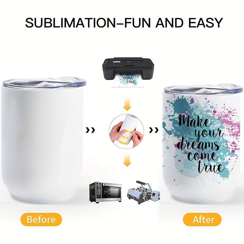25/50pcs 12oz Sublimation Wine Tumblers Blanks, Straight Stainless Steel Insulated Mug for Full Wrap Heat Transfer, Spill-proof Sliding Lid Plastic Straw for Coffee Cocktails Drinks