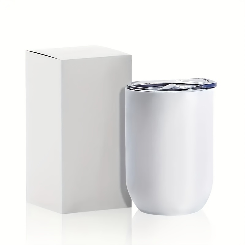 25/50pcs 12oz Sublimation Wine Tumblers Blanks, Straight Stainless Steel Insulated Mug for Full Wrap Heat Transfer, Spill-proof Sliding Lid Plastic Straw for Coffee Cocktails Drinks