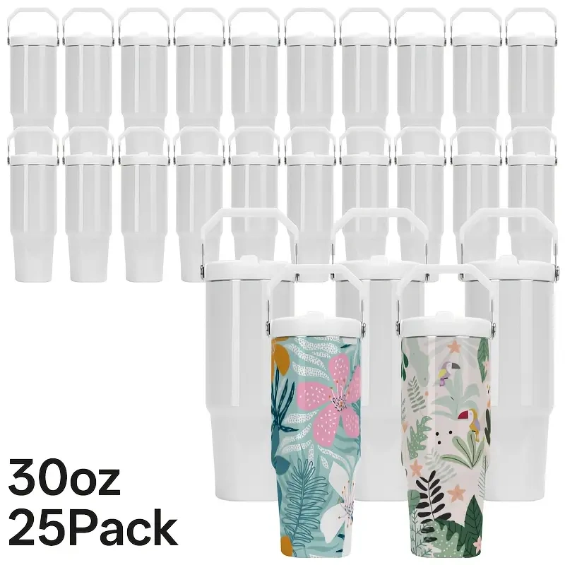 25 Pack US warehouse 30oz Stainless Steel Double-Wall Vacuum Insulated Tumblers with Flip Lid & Straw