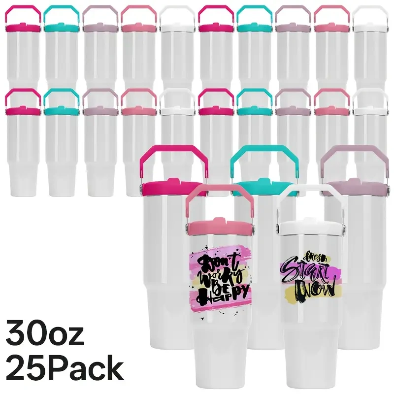 25 Pack US warehouse 30oz Stainless Steel Double-Wall Vacuum Insulated Tumblers with Flip Lid & Straw