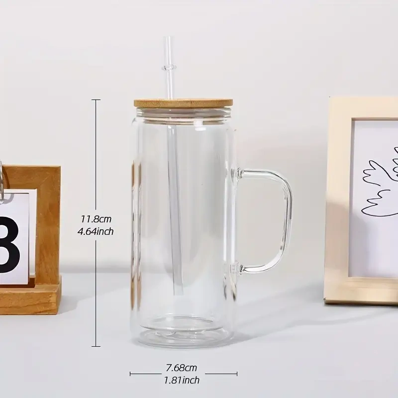 25pcs US warehouse 20oz Double-Walled Transparent Snowball Cups with handle | Heat Transfer Glass Cups | Pre-Drilled