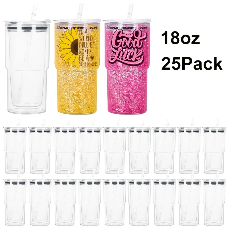 25pcs US warehouse 18oz Acrylic Snow Globe Tumblers with Pre-Drilled Holes