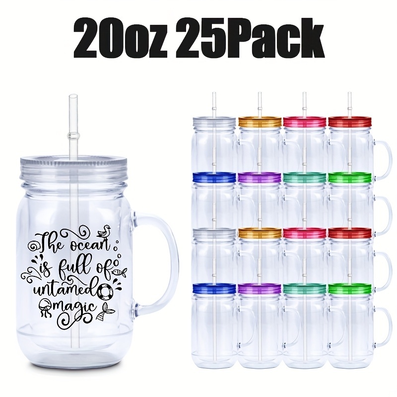 25pcs 20oz Double-Wall Plastic Tumblers with Rubber Stopper & Straw