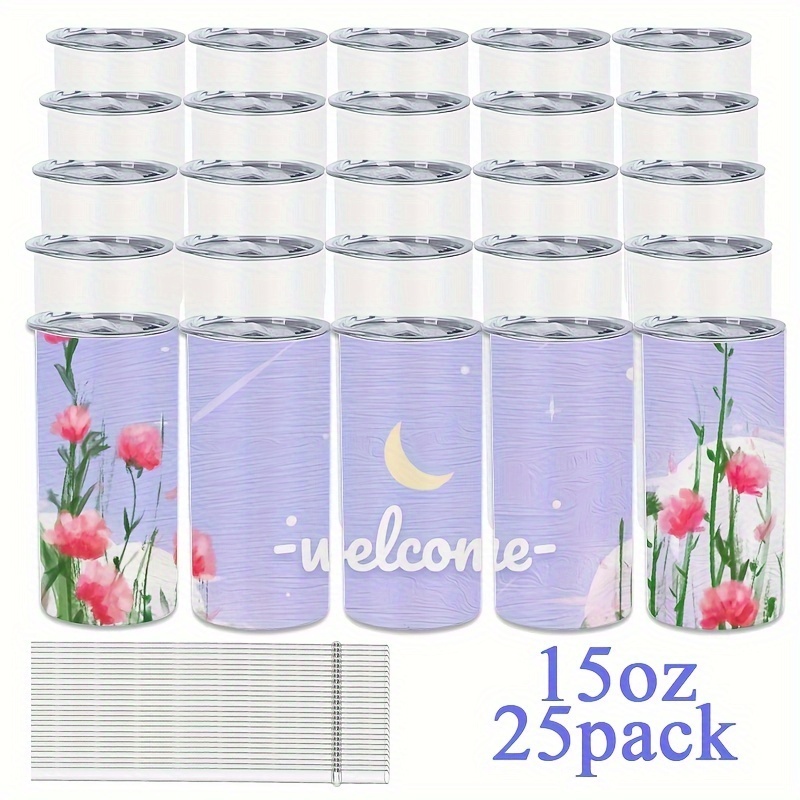 25pcs 15oz Premium Sublimation Skinny Tumbler Double Wall Insulated Stainless Steel Cup With Lid And Straw