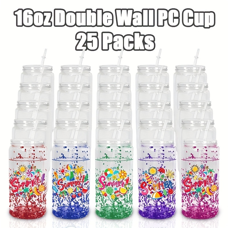 25 Pack 16 Oz Double Wall Snow Globe Tumblers DIY Glitter Mason Jar Cups