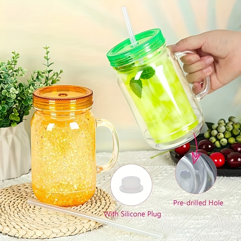 25pcs 20oz Double-Wall Plastic Tumblers with Rubber Stopper & Straw