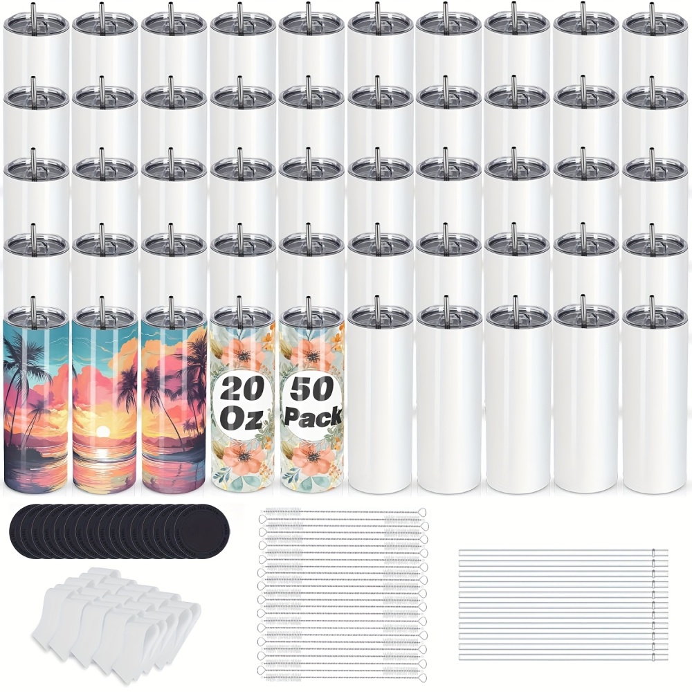 25/50pcs 20oz Sublimation Straight Cup with Lid Plastic Straw Metal Straw Stainless Steel Double Wall Insulation Tumbler