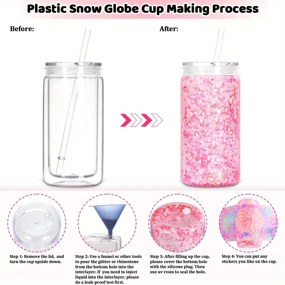 25 Pack 16 Oz Double Wall Snow Globe Tumblers DIY Glitter Mason Jar Cups