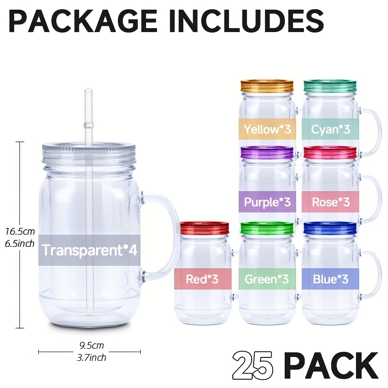 25pcs 20oz Double-Wall Plastic Tumblers with Rubber Stopper & Straw