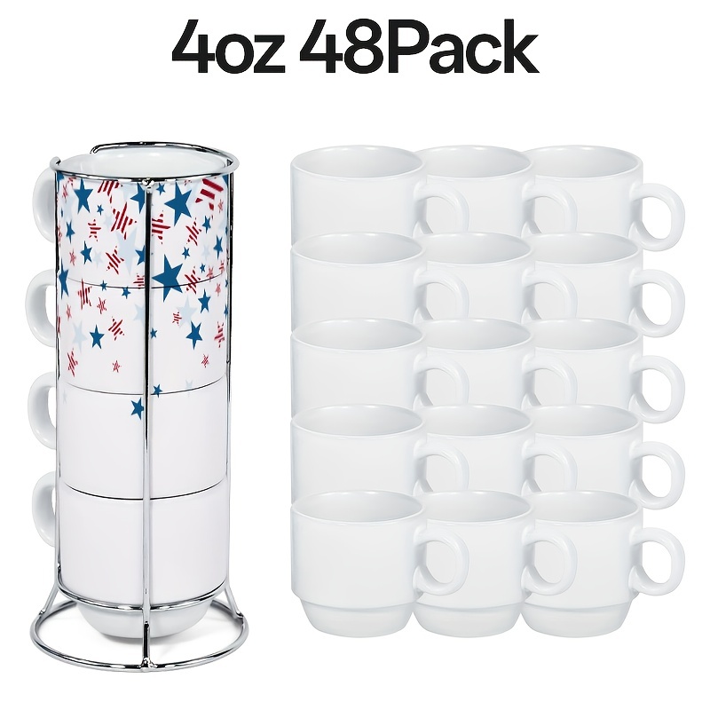 48pcs 4oz Sublimation Mugs Blanks Bulk Coffee Stackable Mug Cups White Plain Ceramic Mug Cups for Sublimate