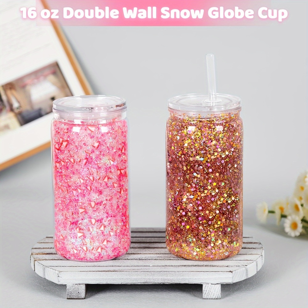 25 Pack 16 Oz Double Wall Snow Globe Tumblers DIY Glitter Mason Jar Cups