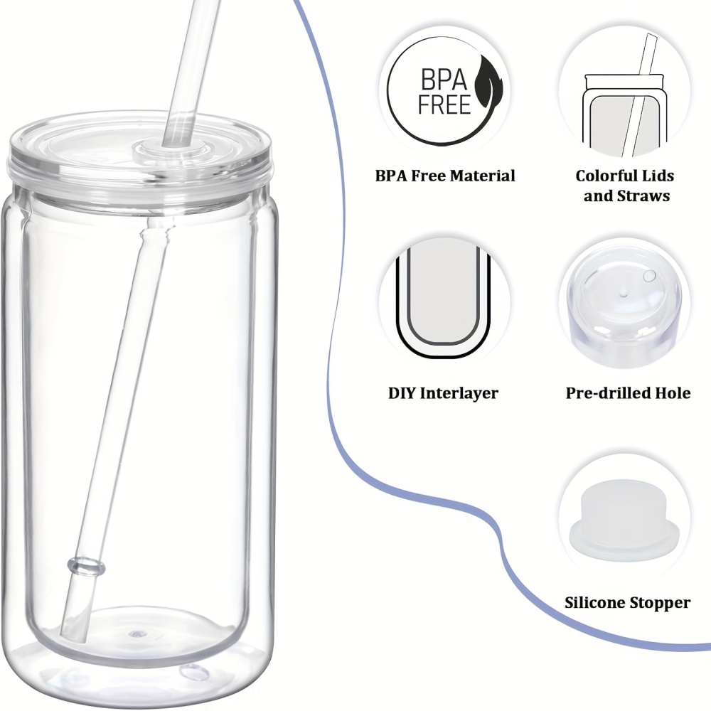 25 Pack 16 Oz Double Wall Snow Globe Tumblers DIY Glitter Mason Jar Cups