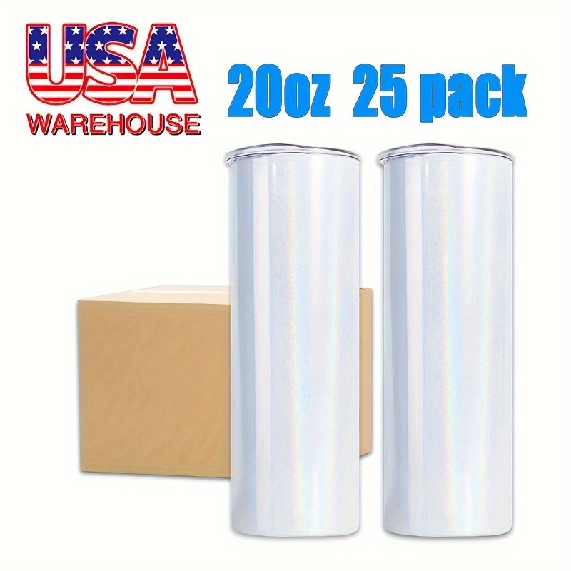 25 Pack 20oz Sublimation White/Mix Glitter Tumbler with Individually Plastic Straws Can