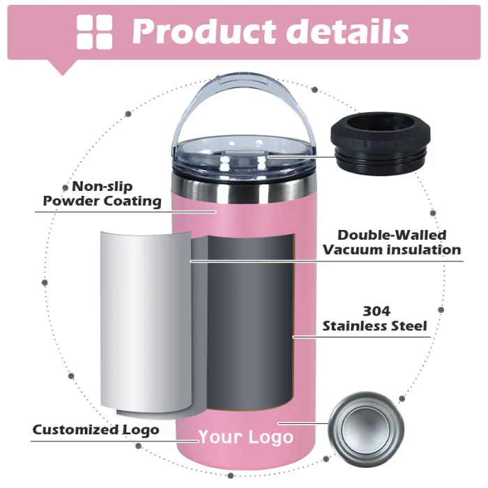 US Warehouse 16oz 4 in 1 Powder Coated Can Cooler with Opener