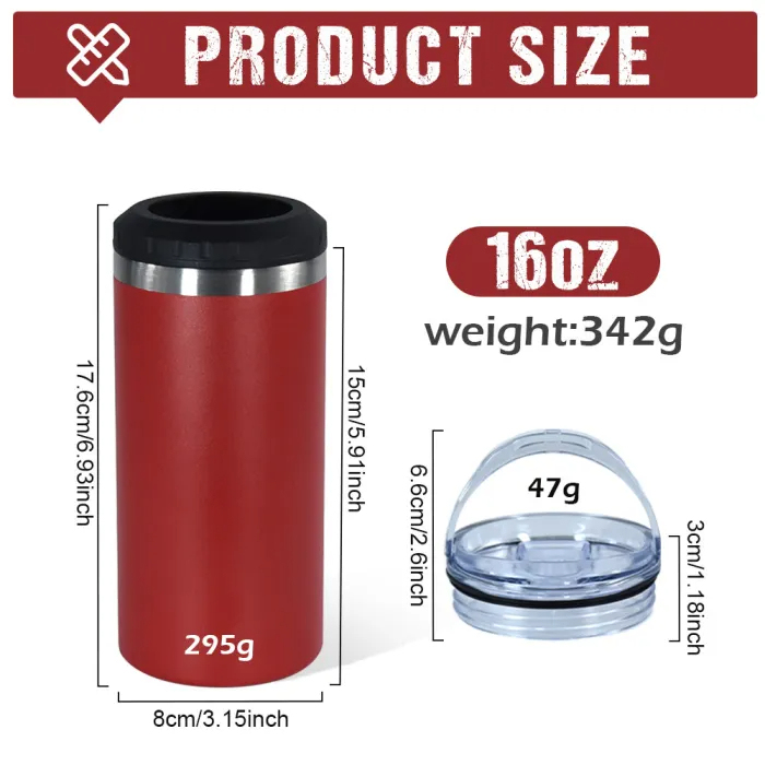 US Warehouse 16oz 4 in 1 Powder Coated Can Cooler with Opener