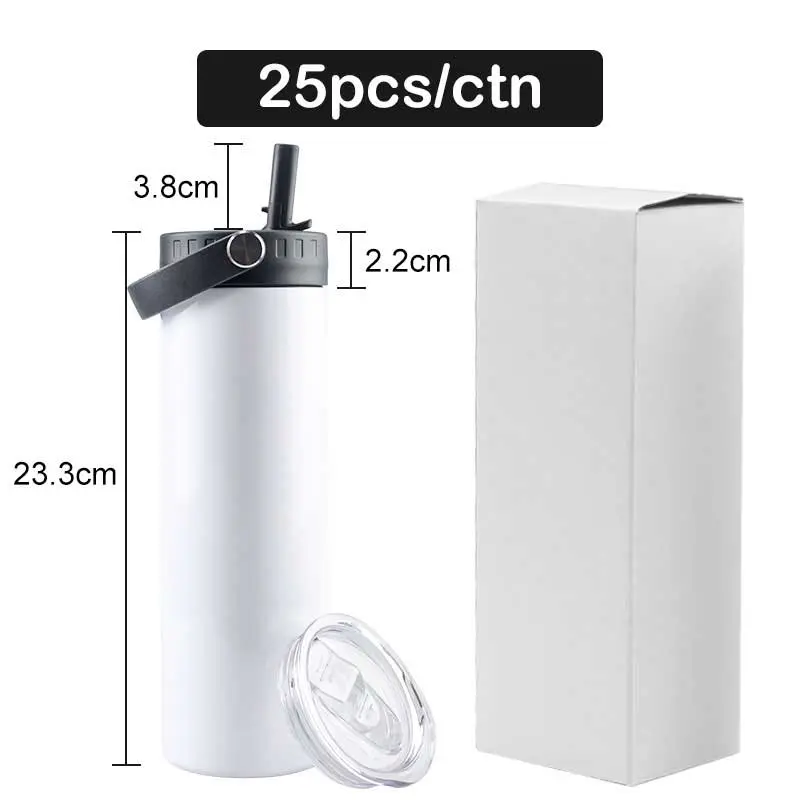 20oz Straight Sublimation Blank Tumblers Stainless Steel Cup with Slide Lid & Handle Lid