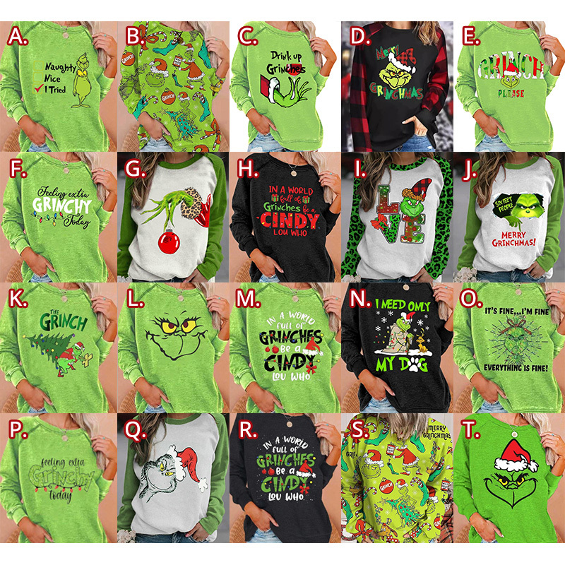 Christmas Grinch Crewneck Sweatshirt for Women Novelty Hoodie Casual Pullover