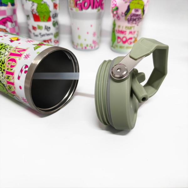 30oz Grinch Stainless Steel Tumblers with Lifting Handle and Lid
