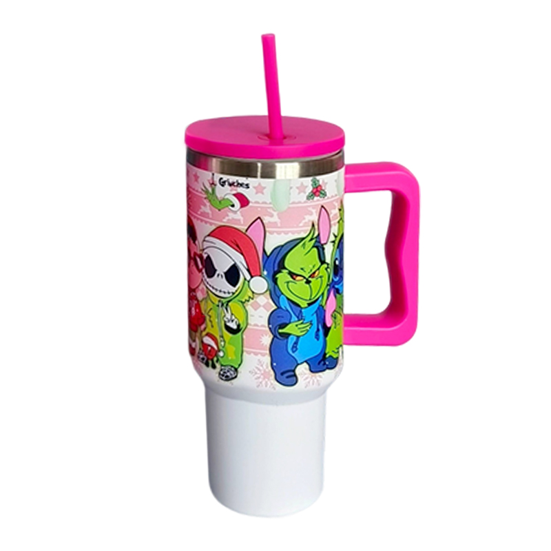 H4.0 40oz Grinch Stainless Steel Tumblers with Colored Handle Half Printed