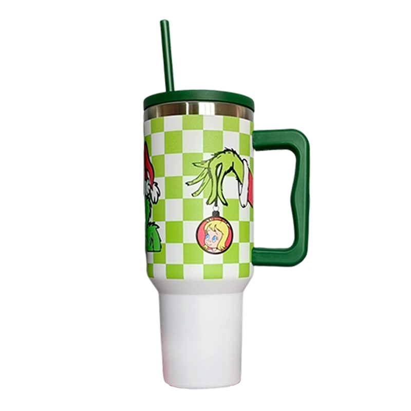 H4.0 40oz Grinch Stainless Steel Tumblers with Colored Handle Half Printed