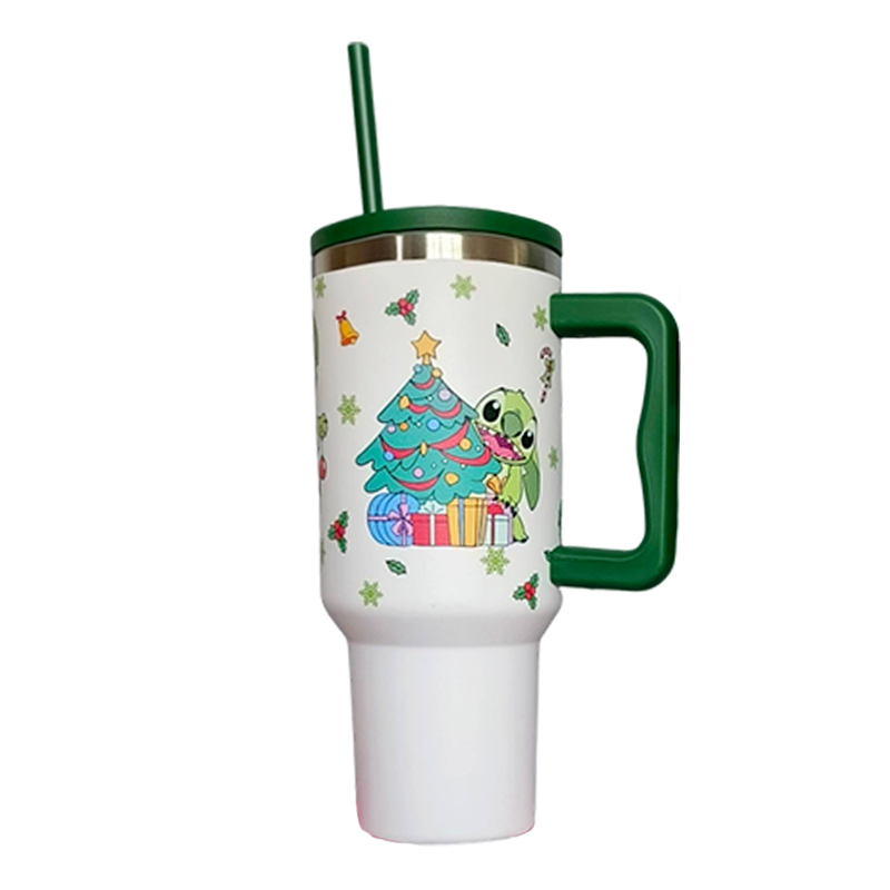 H4.0 40oz Grinch Stainless Steel Tumblers with Colored Handle Half Printed