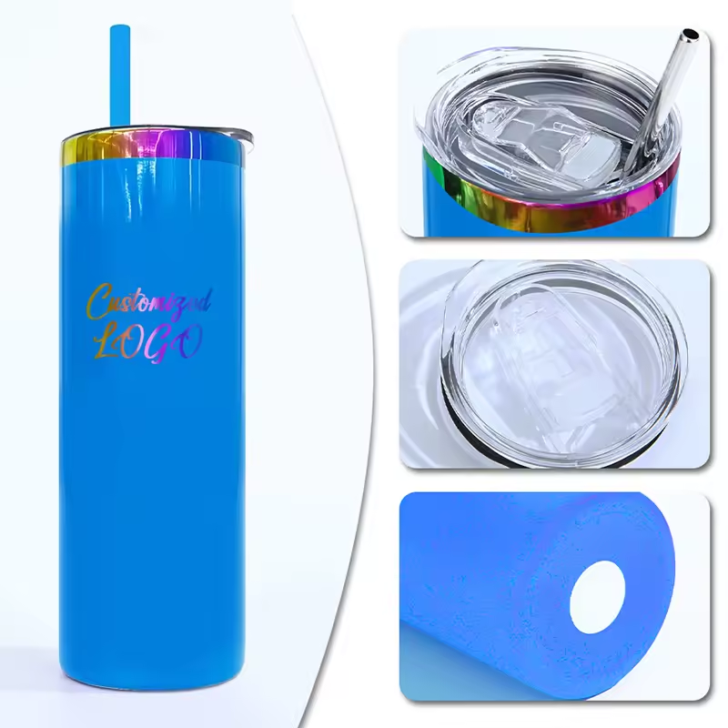 20oz Skinny Straight Neon Fluorescent Rainbow Plated Tumbler