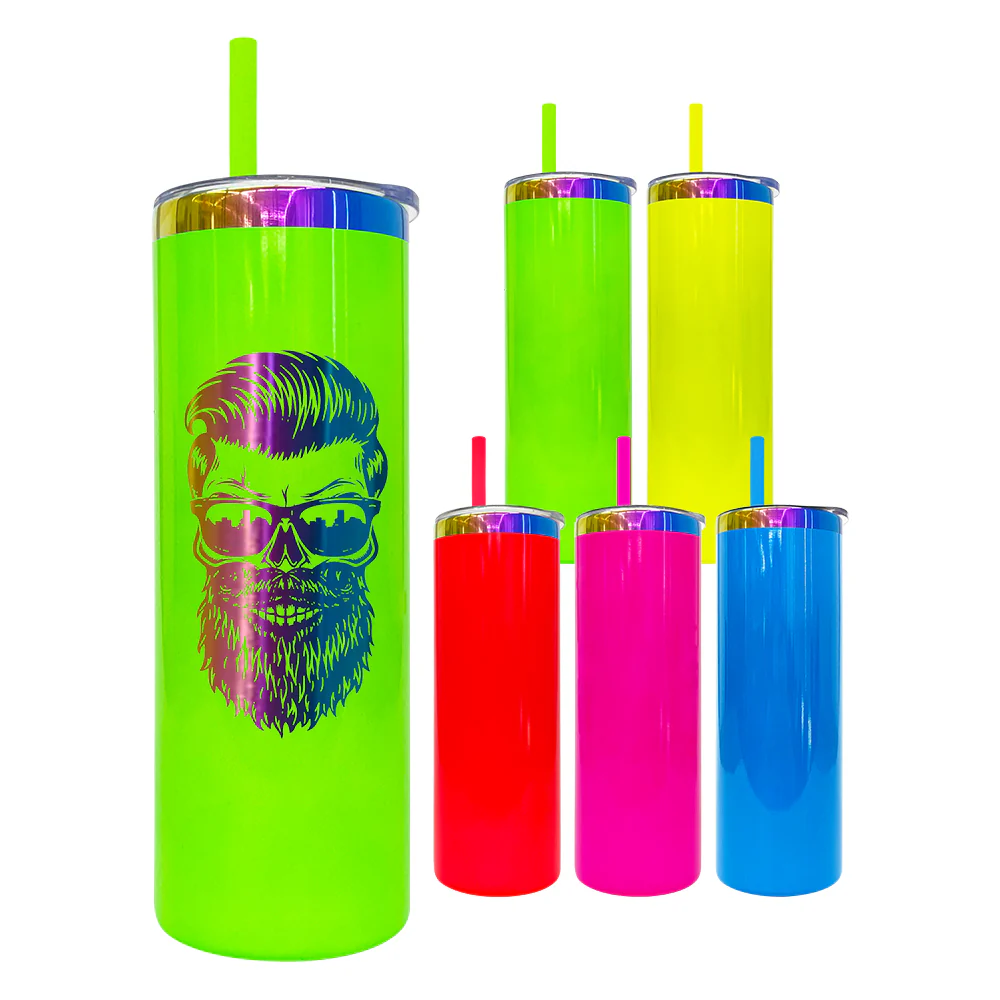 20oz Skinny Straight Neon Fluorescent Rainbow Plated Tumbler