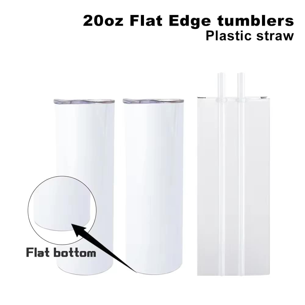 20oz stainless steel right angle white blank sublimation straight tumbler with flat bottom