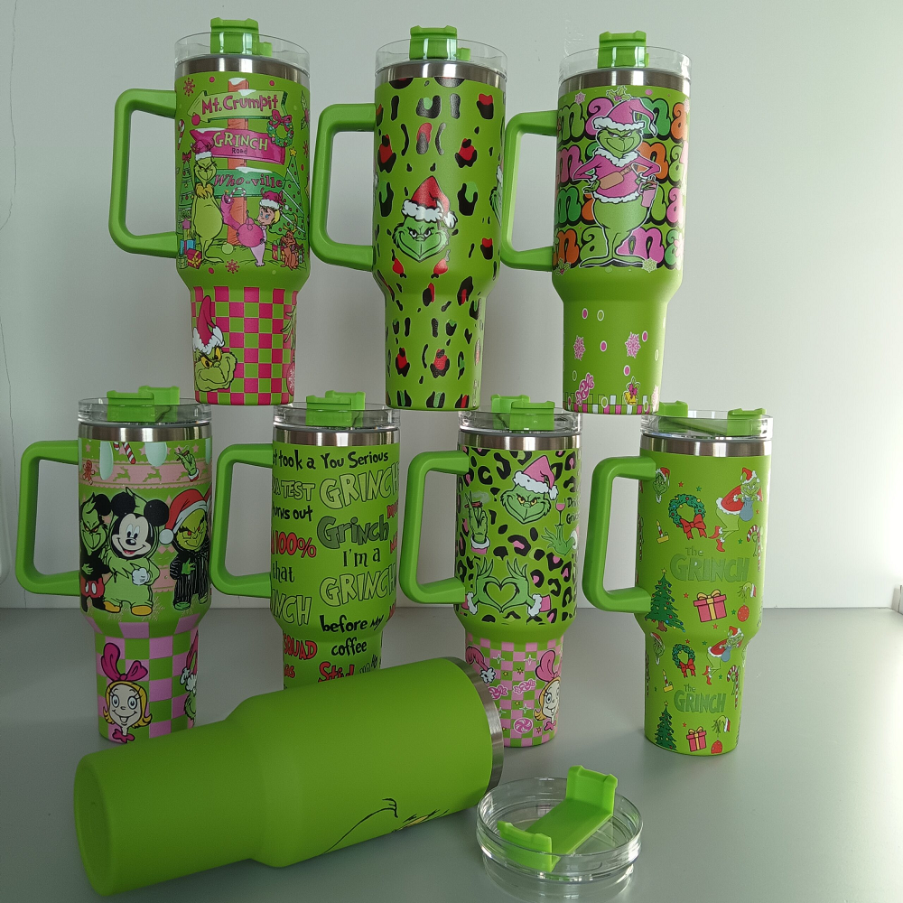 New 40oz Grinch Stainless Steel Tumblers with Handle