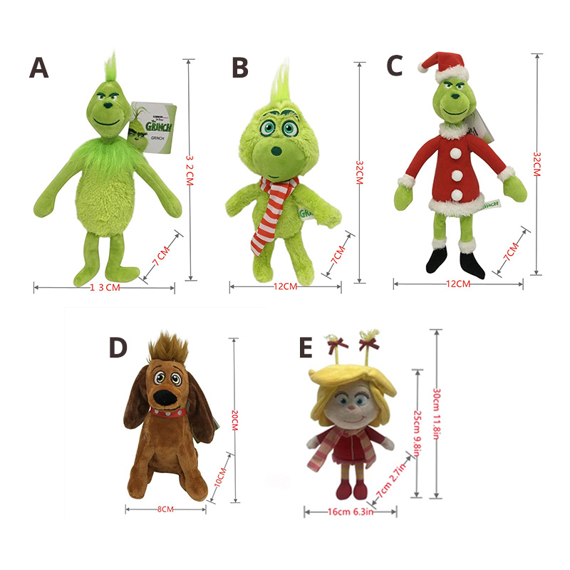 Christmas Grinch Stuffed Toy Dog Plush Xmas Gift Set of 3 Plush Toys