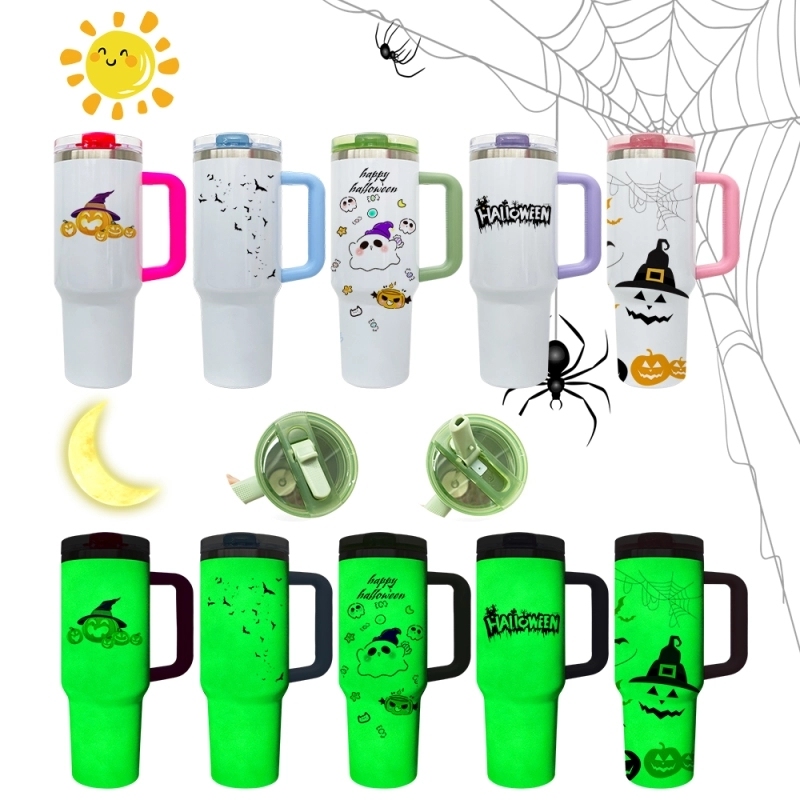20 Pack USA Warehouse Halloween Parent-child 40oz Glow in Dark Removable Leakproof Flip Top Straw Tumbler for Sublimation