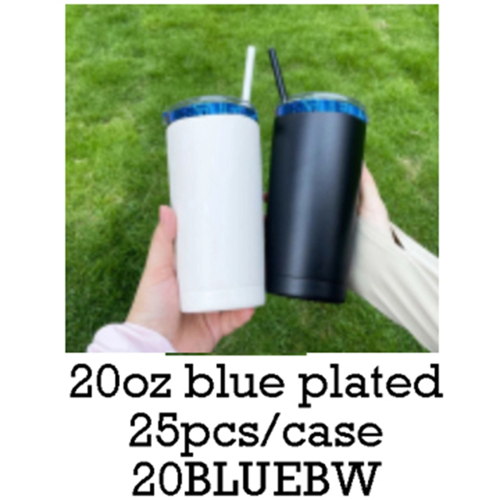 25 Pack YIPAI USA Warehouse 20BLUEBW Plated Tumbler 20 oz Stainless Steel Tumbler
