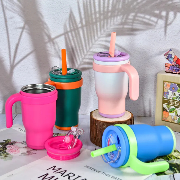 US Warehouse 14oz powder coated Colored Stainless Steel Kids water bottle Cups Tumblers