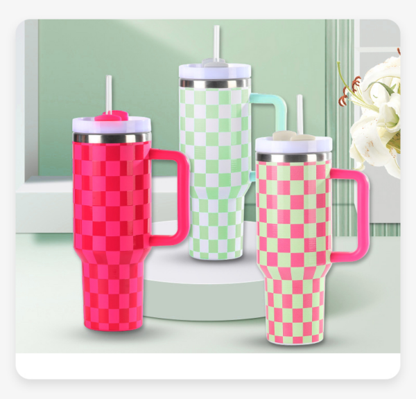 H2.0 40oz Checkered Stainless Steel Tumbler with Handle