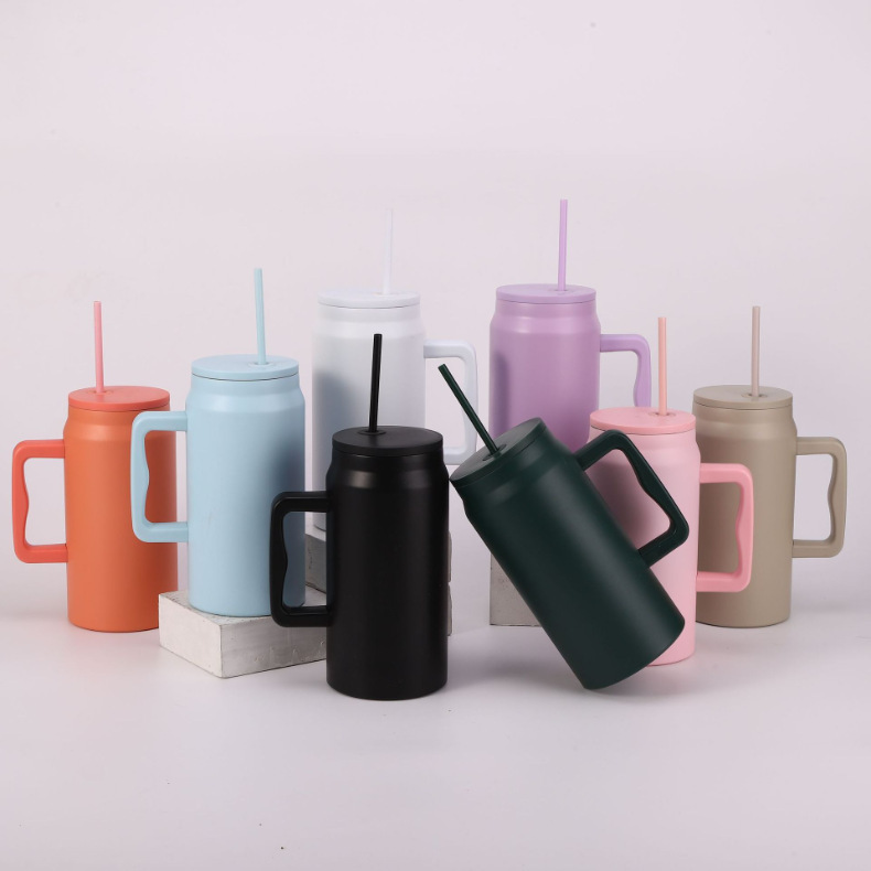 50oz Vacuum Insulated Powder Coated Travel Coffee Thermos Mug With Handle